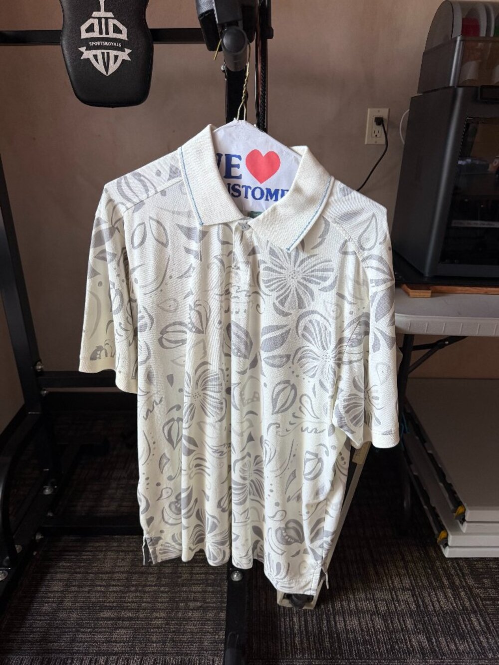 Tommy Bahama Relax Gray Floral Print Polo Shirt Men’s L